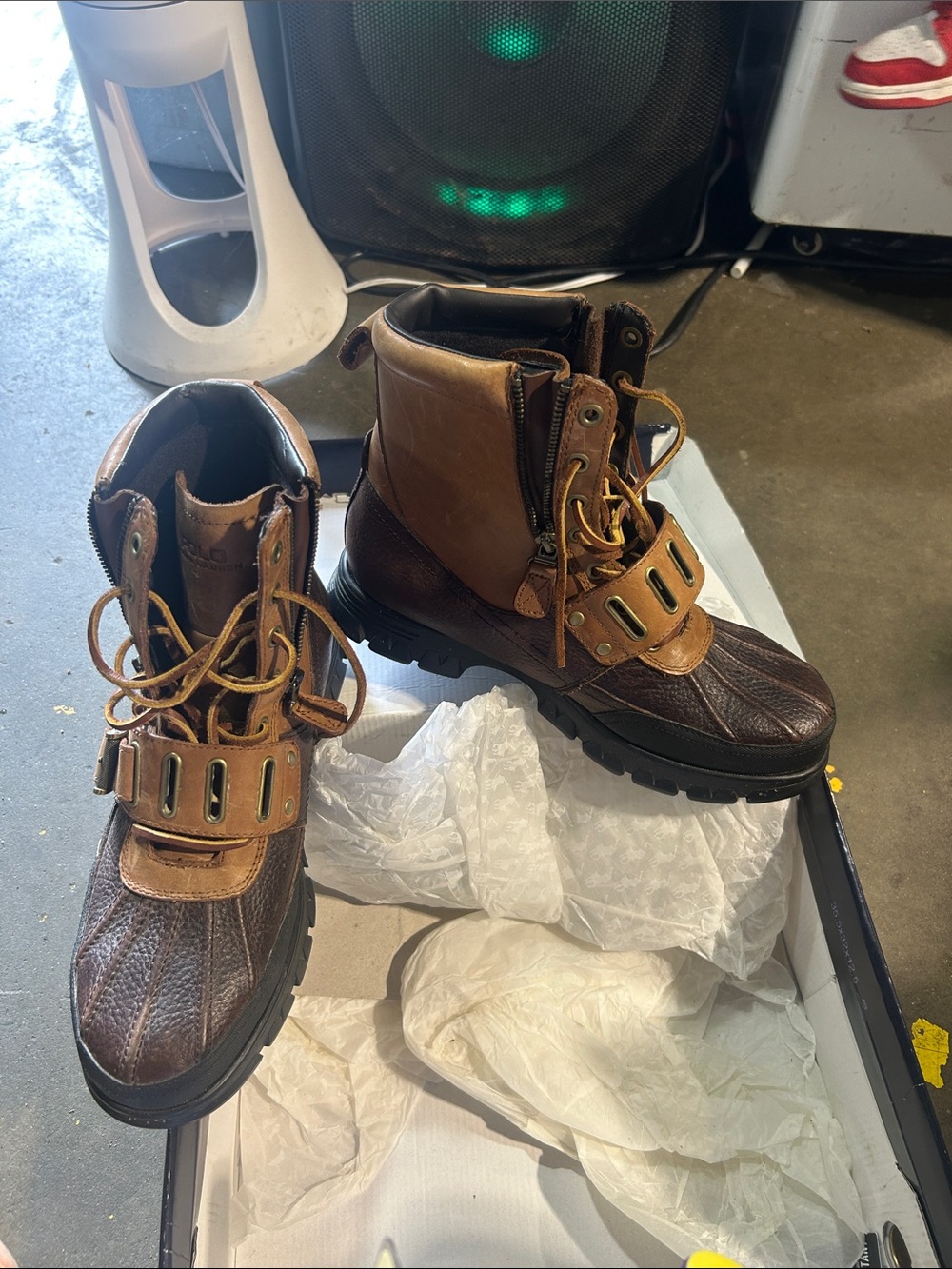 Preowned Polo Ralph Lauren Men's Brown Leather Lace-Up Outdoor Boots